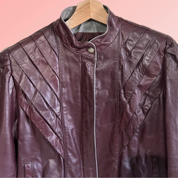 VINTAGE BERMAN'S PURPLE LEATHER RACER JACKET - Picture 4 of 8